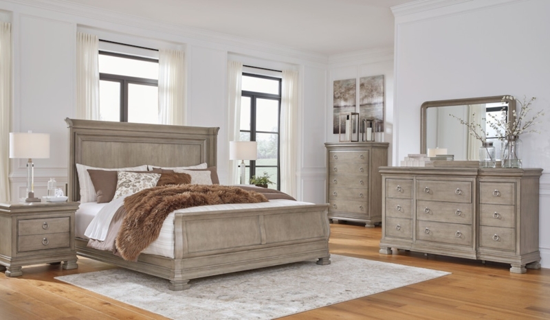Weathered Grey Sleigh Bed Set featuring Transitional Style and Bun Feet