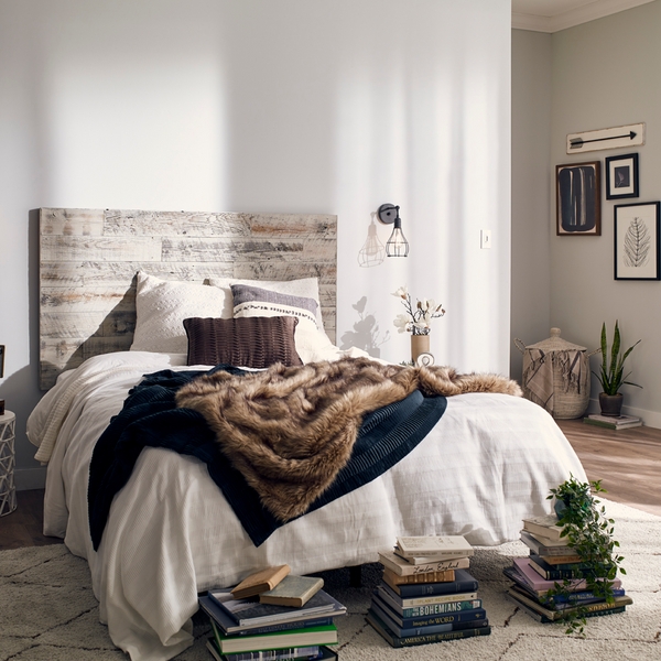 Weathered Plank Headboard, Grey Wood Finish, Farmhouse Style