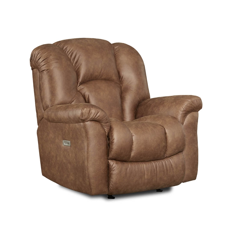 Weathered Upholstery Power Rocker Recliner with Segmented Back