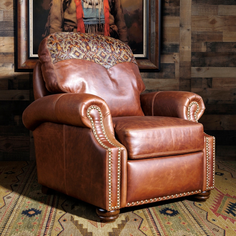Western Recliner with Floral Tooling for Rustic Lodge Reading Nook