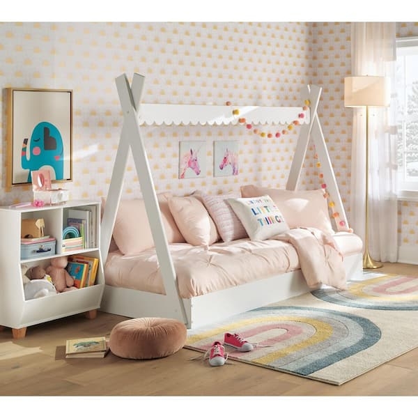 Whimsical White House Canopy Bed with Scalloped Trim Detail