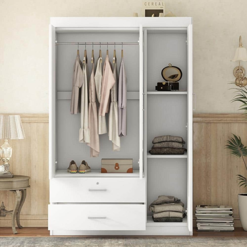 White 3 Door Wardrobe with Integrated Drawers and Shelves