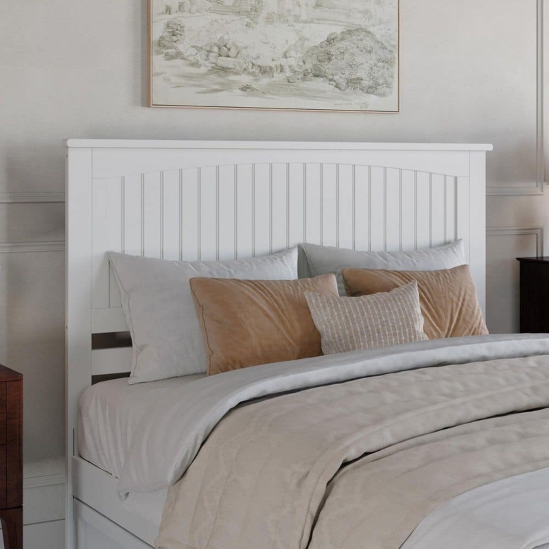 White Arched Queen Headboard with Beadboard Slats