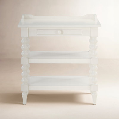 White Bobbin Nightstand Three Tier with Gallery Rail Top