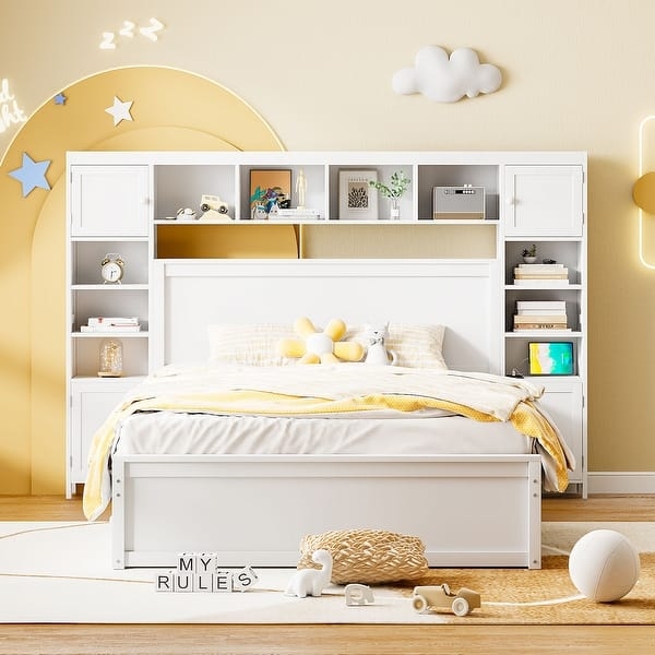 White Bookcase Bed with Shaker Details & Integrated Side Shelving