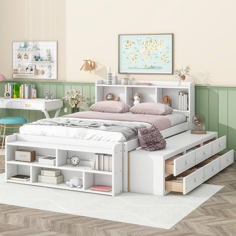 White Bookcase Storage Bed Footboard Cubbies Shelving Unit