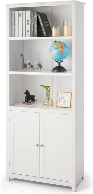 White Bookcase with Doors Modern Display Cabinet