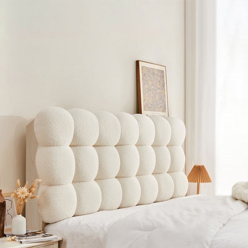 White Boucle Headboard, Modern Bubble Tufted Pillow Design
