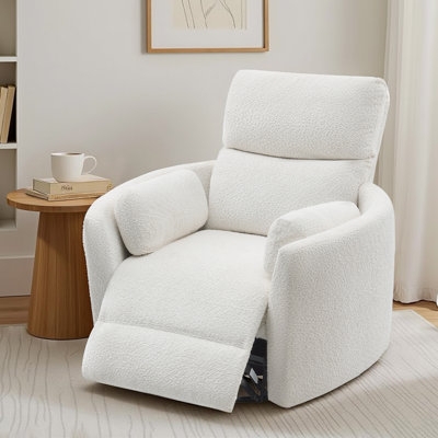 White Boucle Power Recliner Chair with Curved Silhouette