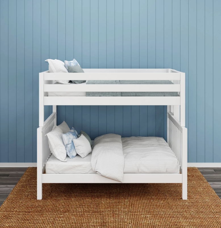 White Bunk Bed Angled Ladder Full Over Queen Traditional Style