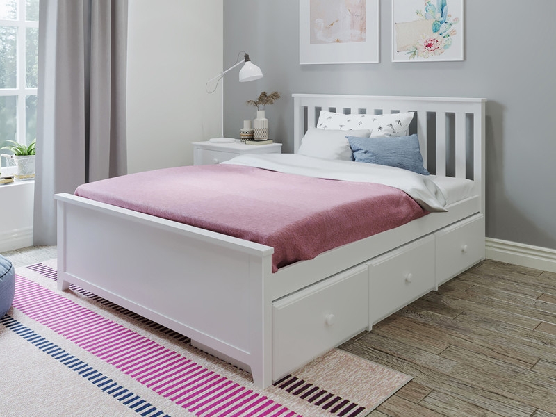 White Captains Bed with Stairs and Integrated Drawers for Kids Room