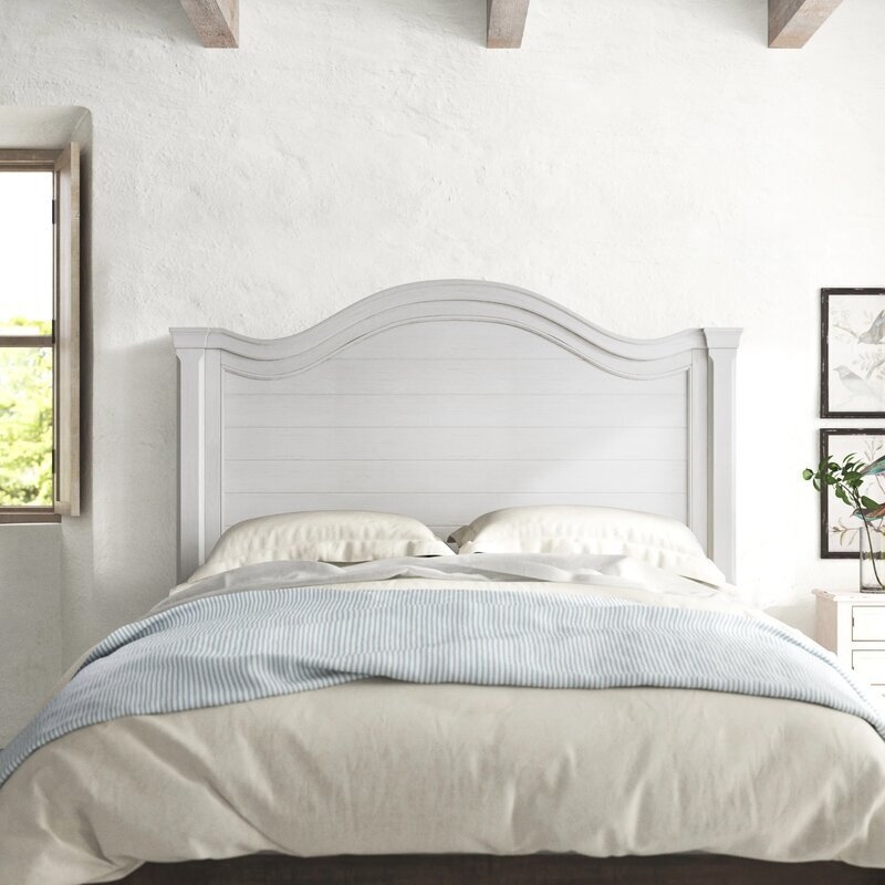 White Curved King Headboard with Horizontal Plank Detail