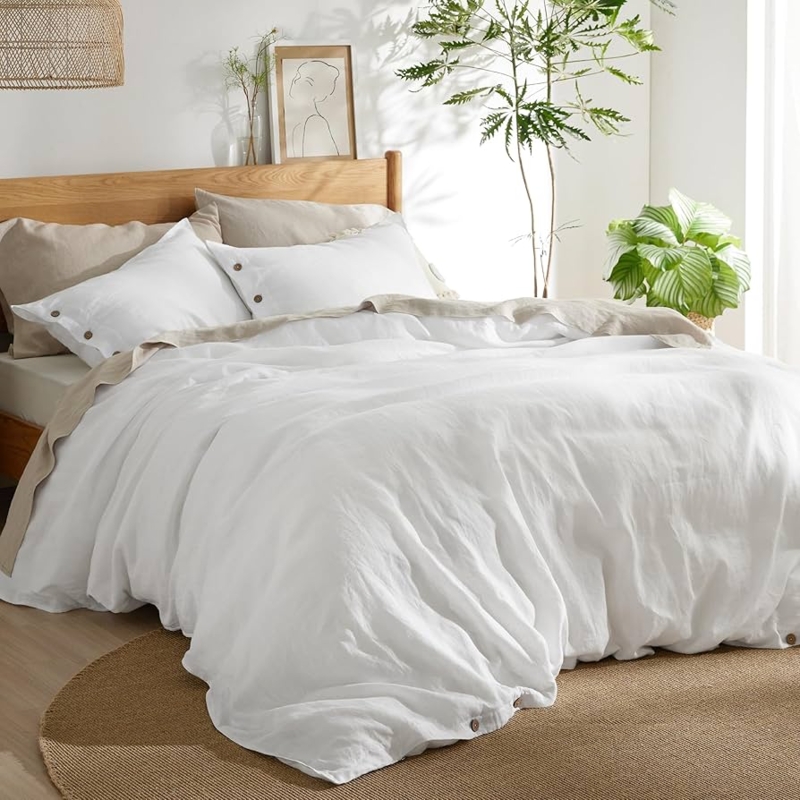 White Duvet Cover featuring Crinkled Texture Linen Look