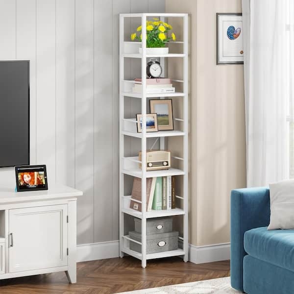 White Etagere Bookshelf with Metal Frame and Side Rails
