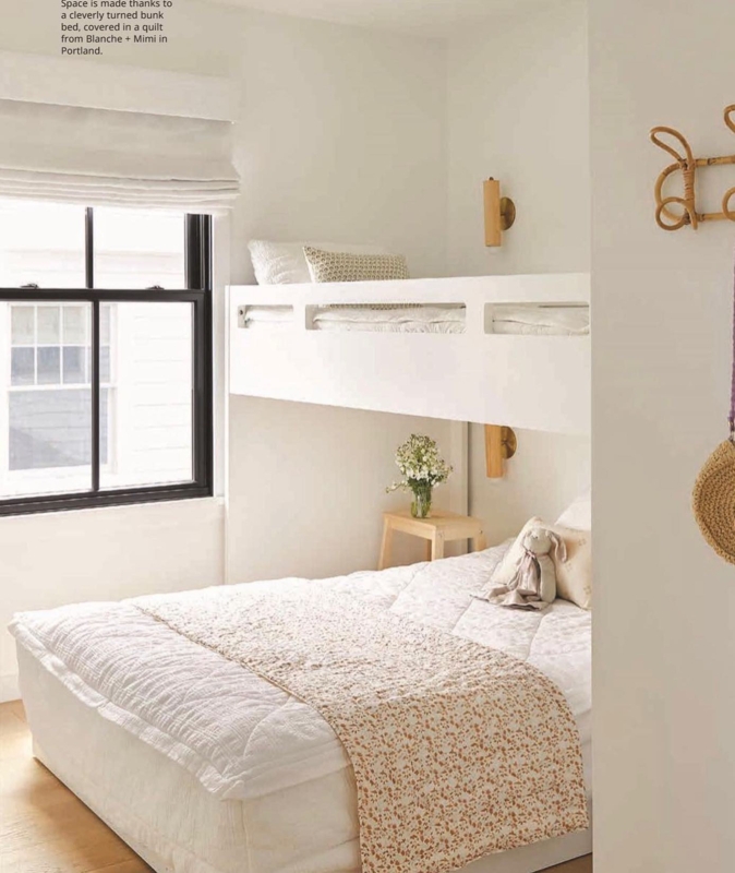 White Glaze Twin Over Full Bunk Bed with Integrated Side Ladder