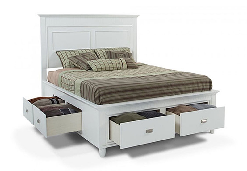 White King Storage Bed Paneled Headboard Four Drawers Cottage Style