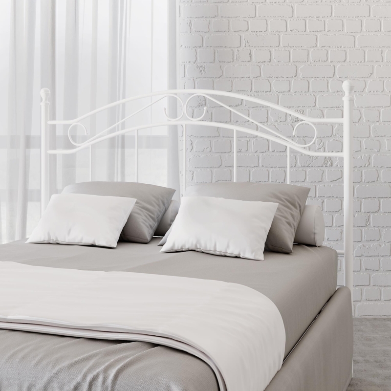 White Metal Headboard Arched Scrollwork Farmhouse Style