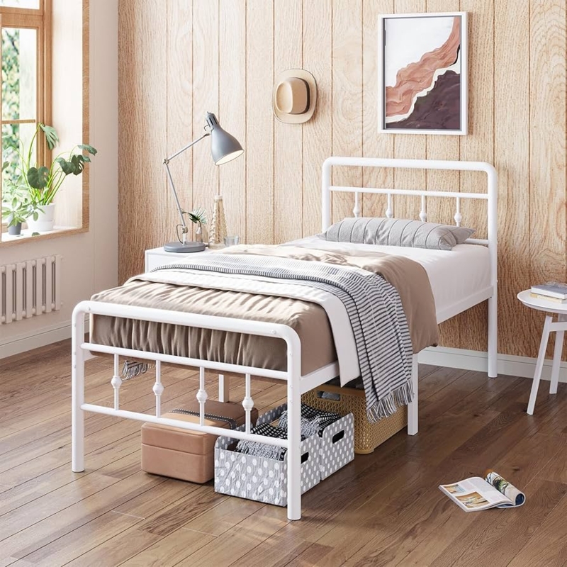 White Metal Spindle Bed Frame: High Clearance Platform Twin XL
