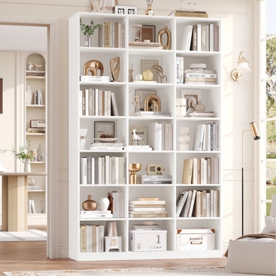 White Modern Grid Bookcase with 21 open cubby compartments for storage