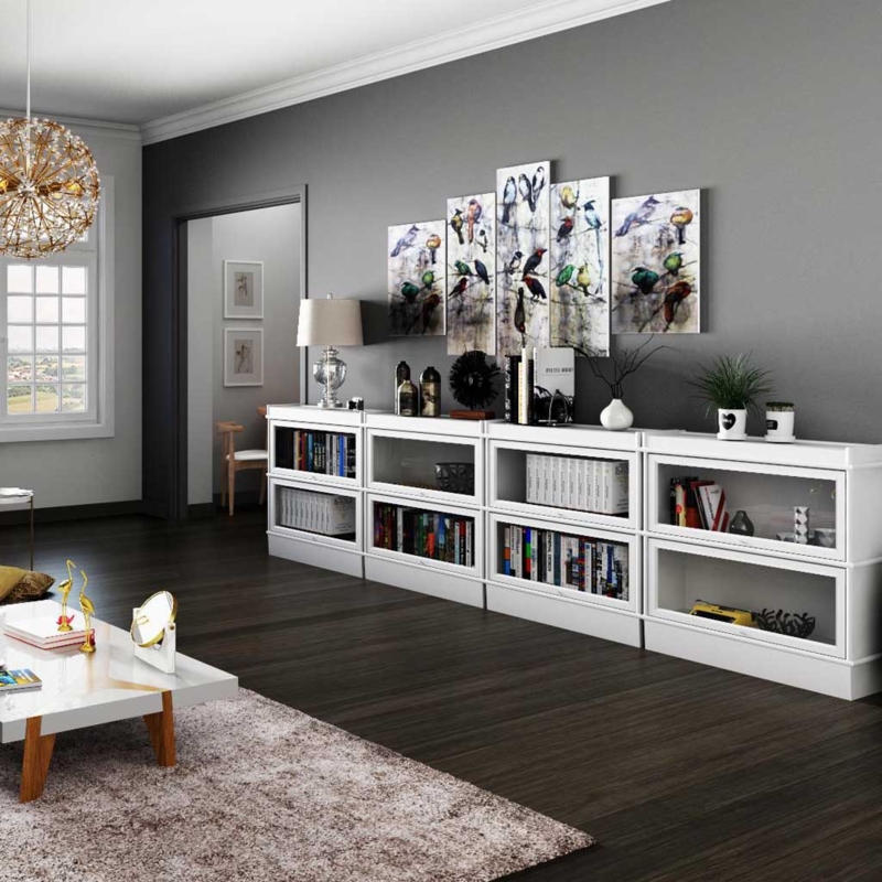 White Modular Barrister Bookcase with Receding Glass Doors