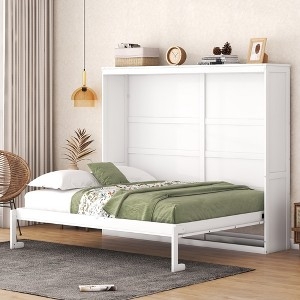 White Murphy Bed Recessed Panel Cabinet Minimalist Style