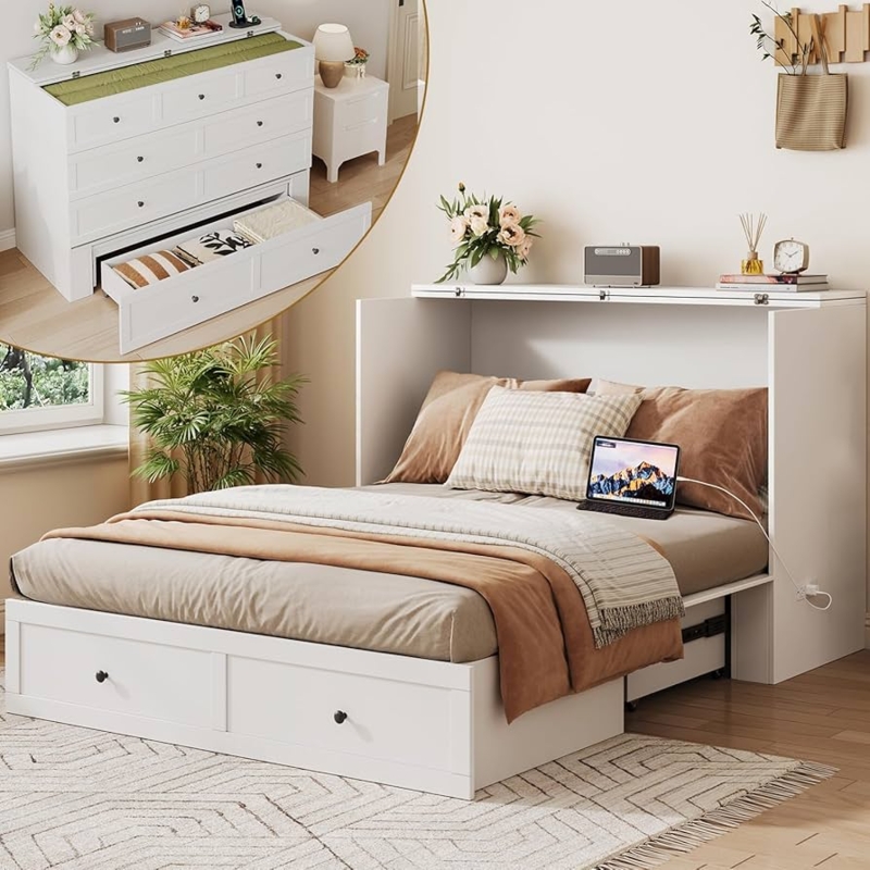 White Murphy Chest Bed with Built-In Power Outlet