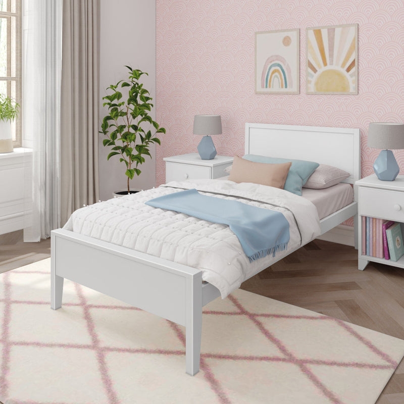 White Panel Headboard Twin Bed: Transitional Wood-Toned Frame