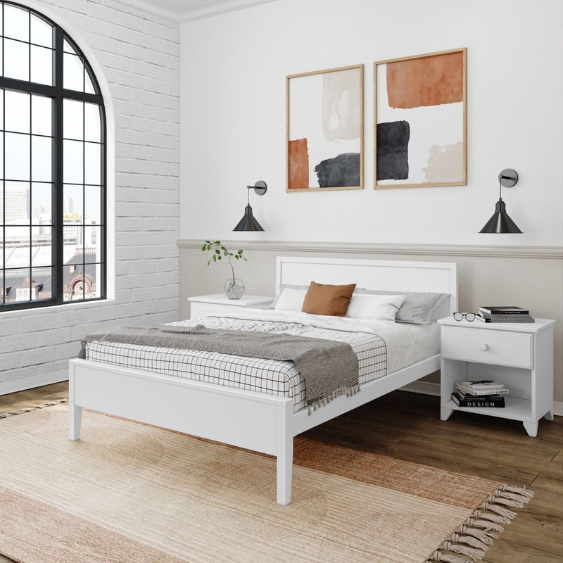 White Platform Bed with Recessed Panel Headboard, Clean Lines
