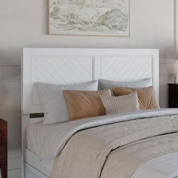 White Queen Headboard with Diagonal Slat Modern Farmhouse Design