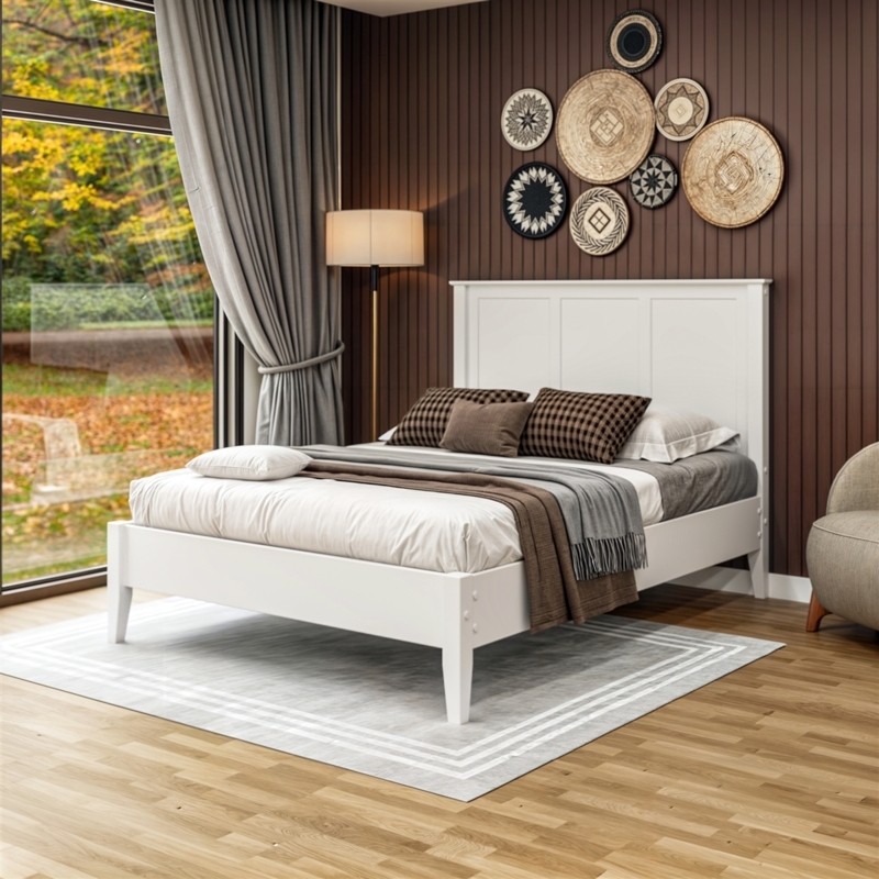 White Shaker Platform Bed with Recessed Panel Headboard