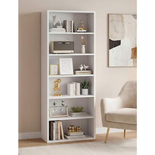 White Six Tier Bookcase Minimalist Home Office Library