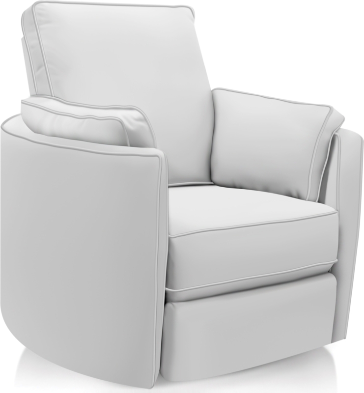 White Swivel Recliner with Rounded Back and Piped Edges