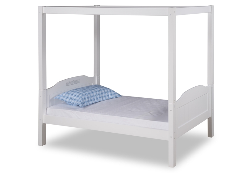 White Transitional Canopy Bed with Arched Panel Headboard