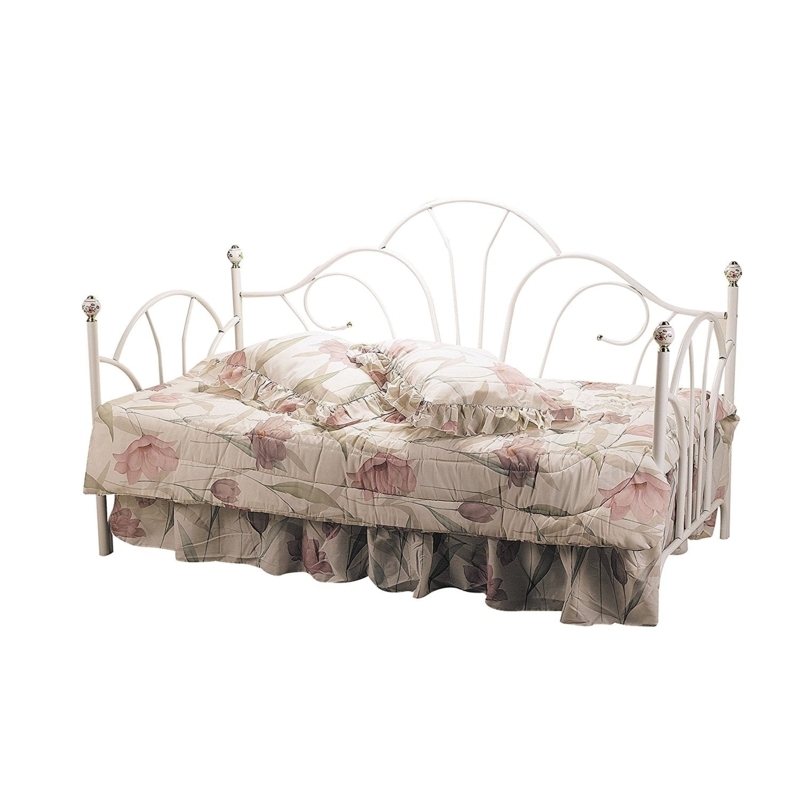 White Twin Daybed Frame with Arched Scrollwork and Porcelain Finials