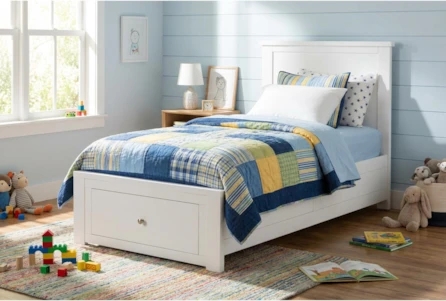 White Twin Platform Bed with Footboard Storage Drawer