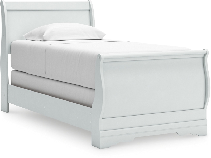 White Twin Sleigh Bed Matte Finish Scrolling Ends Classic Design Cottage
