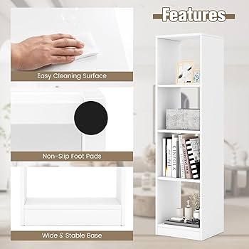 White Vertical Bookcase Wide Base Small Space Storage