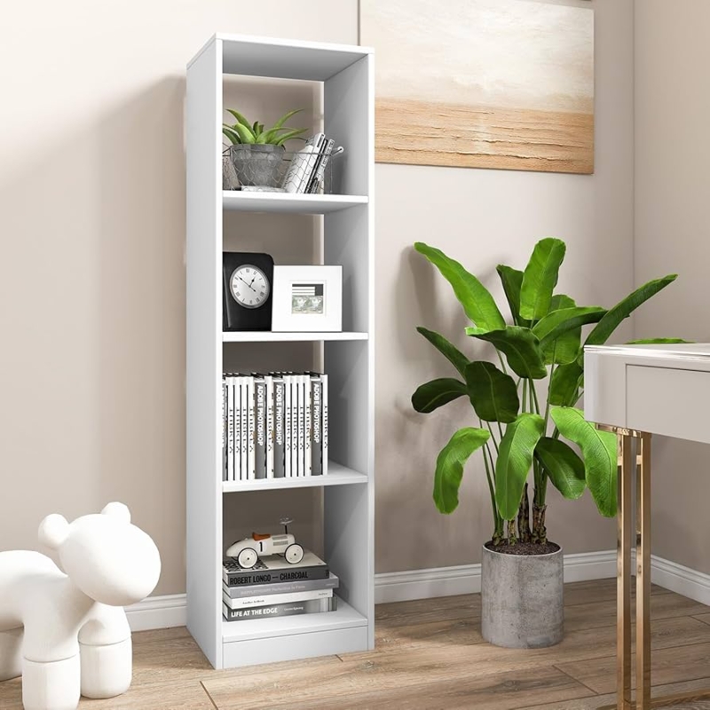 White Vertical Cube Bookcase Slim Modern Shelving