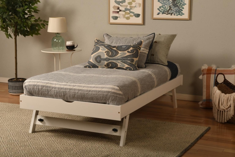 White Wood Daybed Pop Up Base Chic Guest Bed