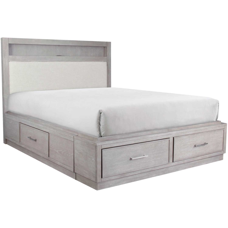 Whitewashed Grey Storage Bed Wood Frame Headboard Shelf Drawers