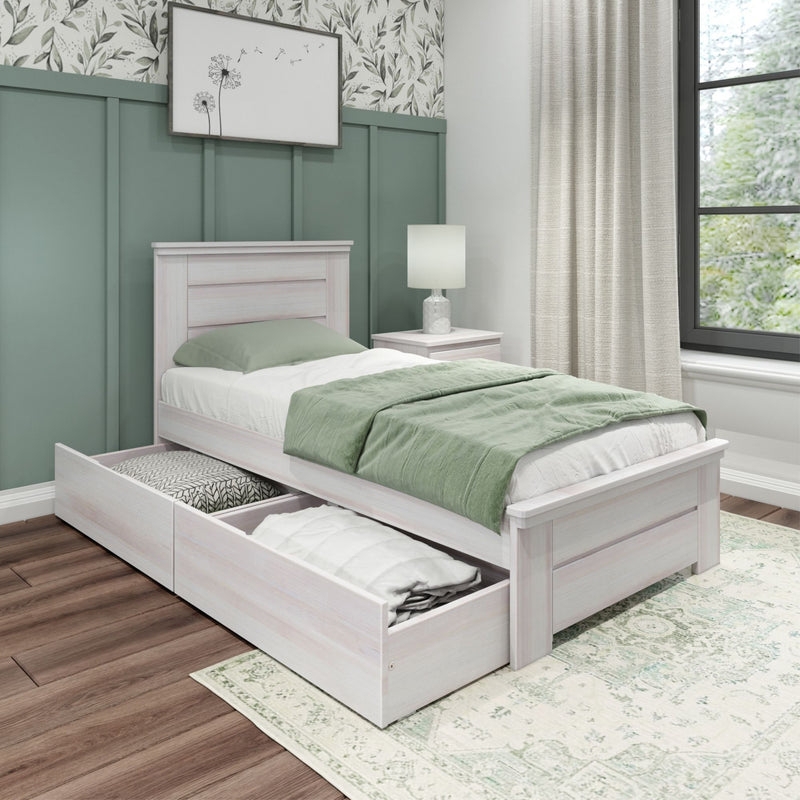 Whitewashed Modern Farmhouse Twin Bed with Storage Drawers