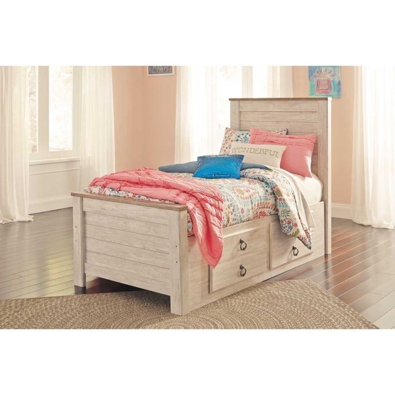 Whitewashed Storage Bed with Plank Detailing and Integrated Drawers