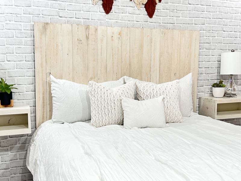 Whitewashed Wood Headboard Vertical Plank Farmhouse Style