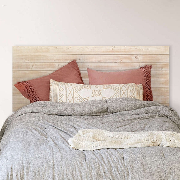 Whitewashed Wood Headboard with Rustic Barn Plank Design