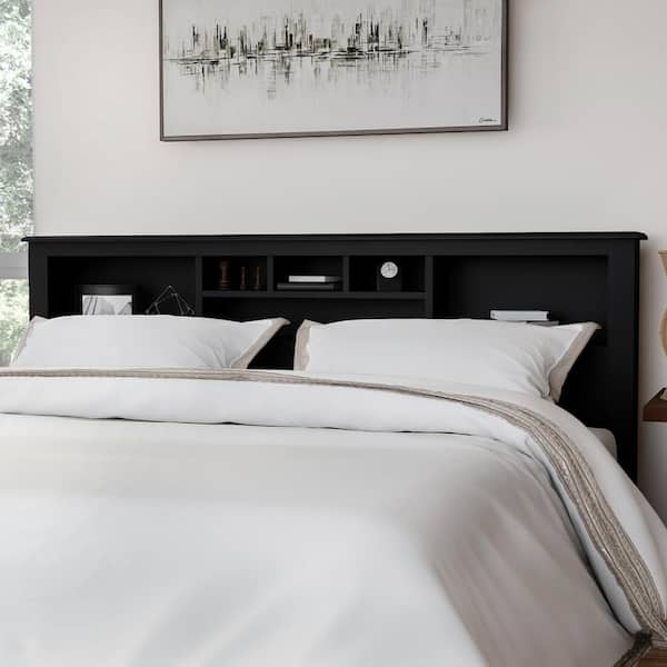 Wide Headboard Matte Black Integrated Bookshelf Storage King