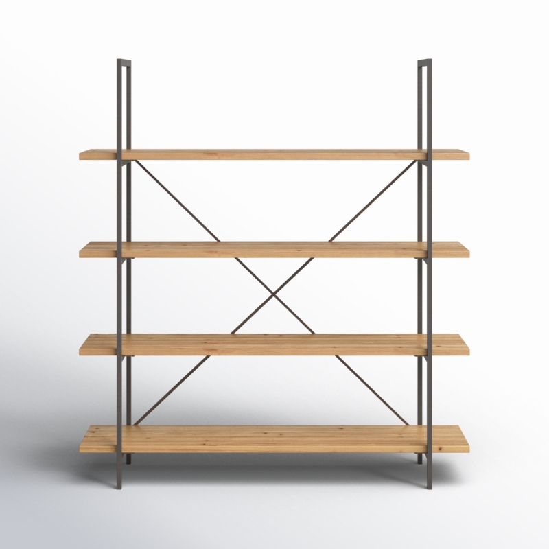 Wide Matte Black Etagere Bookcase, Asymmetrical Open Shelving