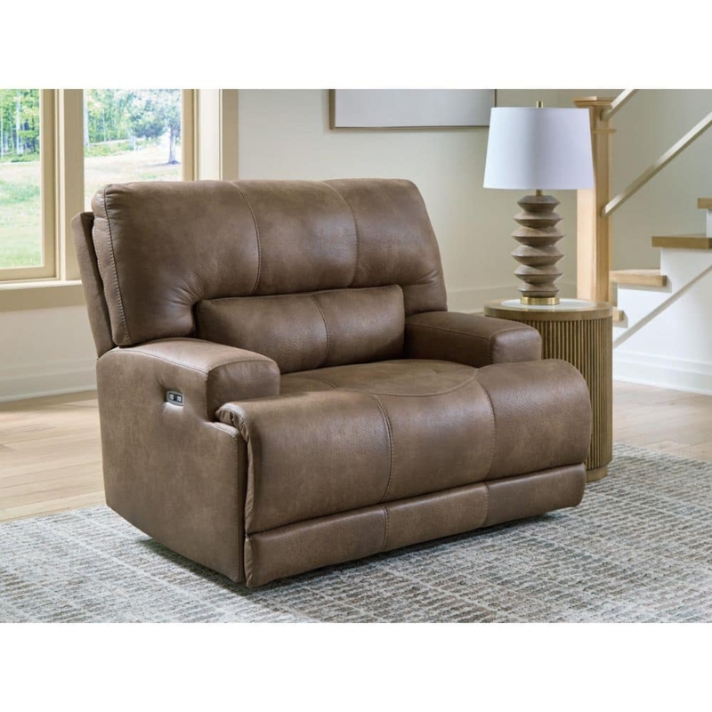 Wide Power Recliner with Weathered Brown Finish and USB