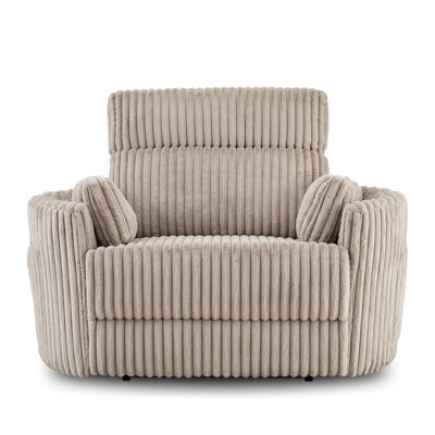 Wide Recliner Chair, Beige Faux Fur, Ribbed Texture, Oversized