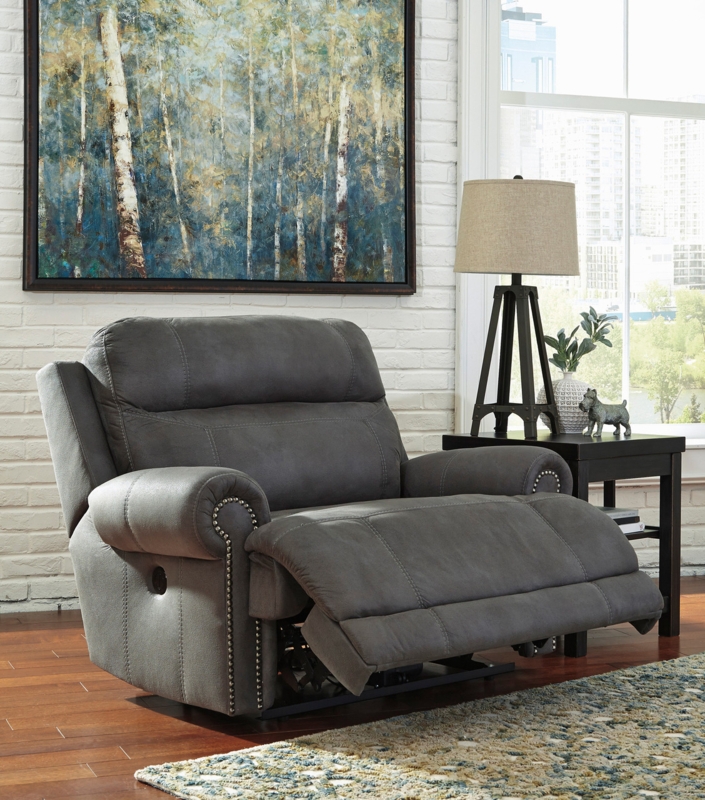 Wide Recliner Chair Gray Microsuede Nailhead Trim Rolled Arms