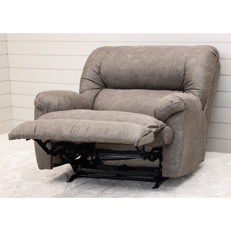 Wide Recliner Chair in Distressed Mottled Taupe Faux Leather